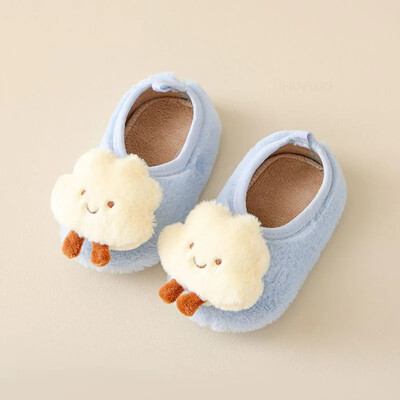 Őszi téli vastag plüss meleg baba első sétálók puha talpú csúszásgátló gyerekek padlózokni aranyos felhő kutya lány fiúk tipegő cipők