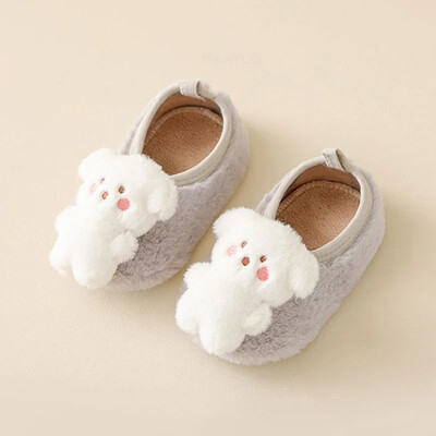 Őszi téli vastag plüss meleg baba első sétálók puha talpú csúszásgátló gyerekek padlózokni aranyos felhő kutya lány fiúk tipegő cipők