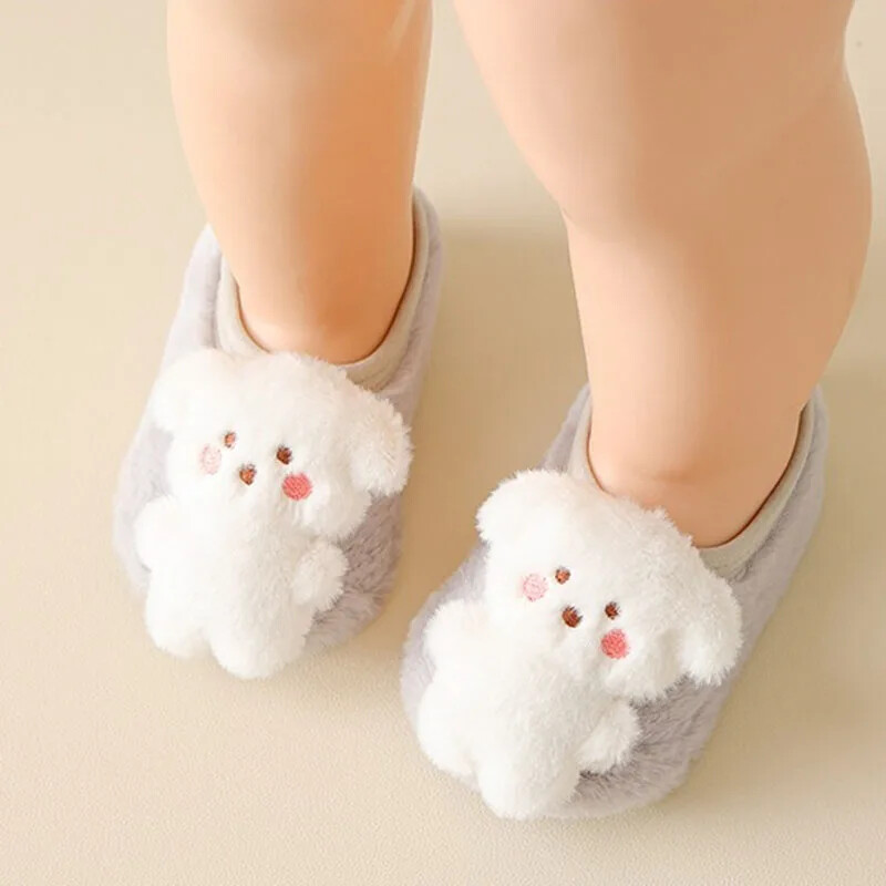 Őszi téli vastag plüss meleg baba első sétálók puha talpú csúszásgátló gyerekek padlózokni aranyos felhő kutya lány fiúk tipegő cipők