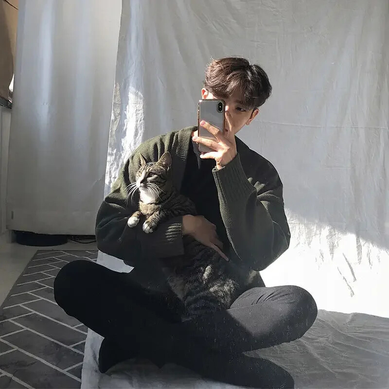 Trikotāžas Džemperi Vīriešiem Vienkrāsains Balts Vīriešu Apģērbs Mētelis Vienkrāsains Jaka Jaka X Korejas 2024 Rudens Eleganta Ērta SA