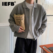 IEFB korejiešu stila vīriešu trikotāžas jaciņa mētelis vienkrāsains nolaižama apkakle Rudens džemperis Modes ikdienas tops ar vienrindu 9C2393