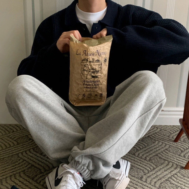 IEFB korejiešu stila vīriešu trikotāžas jaciņa mētelis vienkrāsains nolaižama apkakle Rudens džemperis Modes ikdienas tops ar vienrindu 9C2393