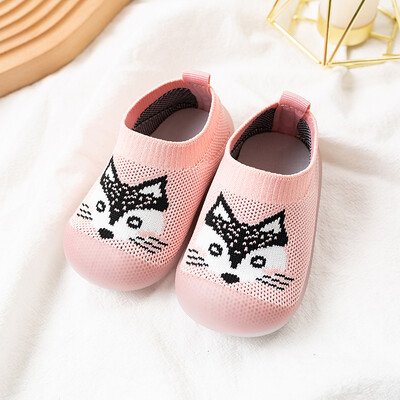 Pavasara rudens jauks mazuļu pirmais staigātājs elpojošs tīklveida mazuļu apavi ar mīkstu apakšu multfilmu dzīvnieki, uzvelkami ikdienas kedas