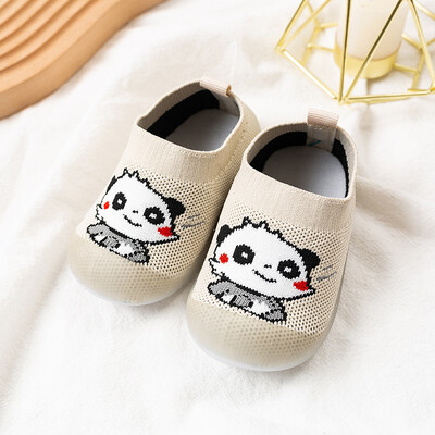 Pavasara rudens jauks mazuļu pirmais staigātājs elpojošs tīklveida mazuļu apavi ar mīkstu apakšu multfilmu dzīvnieki, uzvelkami ikdienas kedas