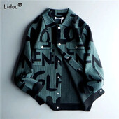 2023. gada jaunais pavasaris un rudens, personalizēts korejiešu izdevums, retro polo apkakles burtu apdruka, brīvā laika lielizmēra trikotāžas jaka