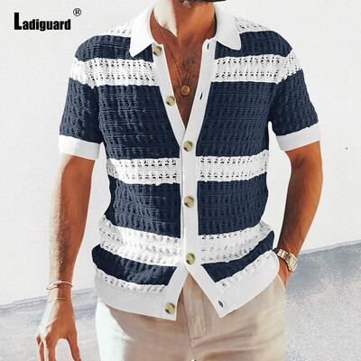 Ladiguard Pulovere de tricotat cu mânecă scurtă pentru bărbați de dimensiuni mari