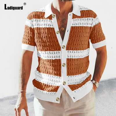 Ladiguard Pulovere de tricotat cu mânecă scurtă pentru bărbați de dimensiuni mari