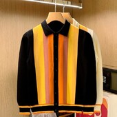 Rudens apģērbs Vīriešu viegls luksusa trikotāžas pogām jakas Džemperis ar garām piedurknēm Ielu apģērbs Krekls Mētelis Modes Trikotāža