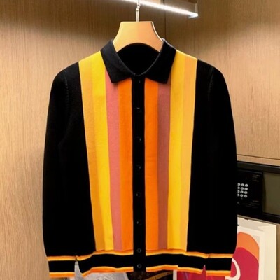 Rudens apģērbs Vīriešu viegls luksusa trikotāžas pogām jakas Džemperis ar garām piedurknēm Ielu apģērbs Krekls Mētelis Modes Trikotāža