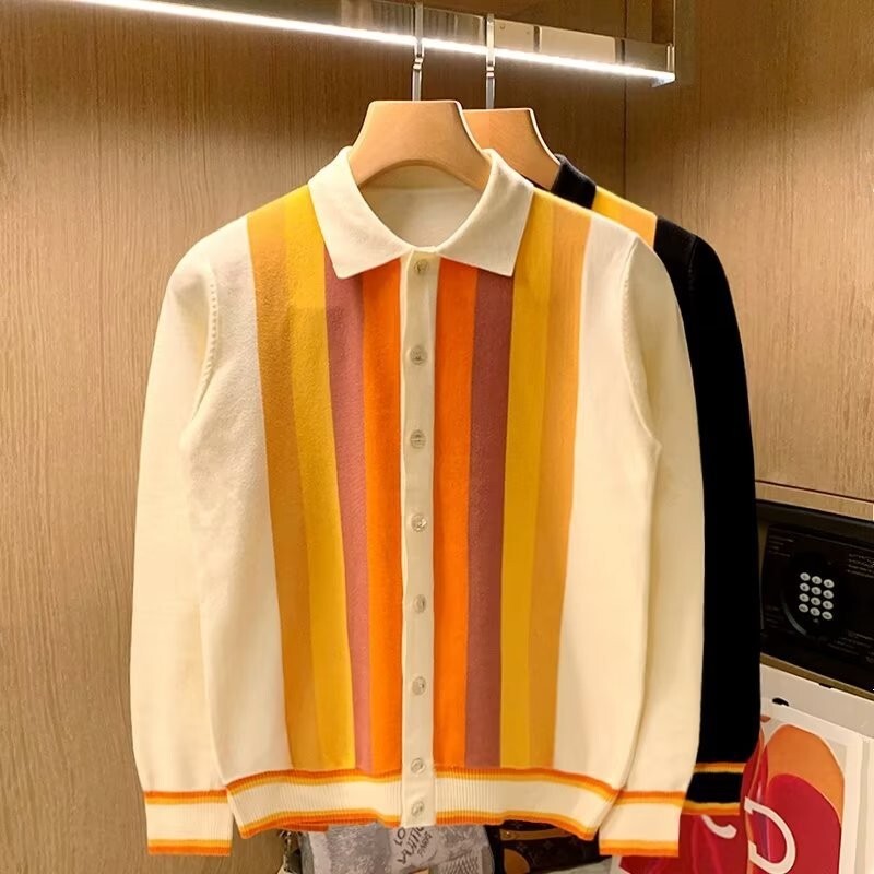 Rudens apģērbs Vīriešu viegls luksusa trikotāžas pogām jakas Džemperis ar garām piedurknēm Ielu apģērbs Krekls Mētelis Modes Trikotāža