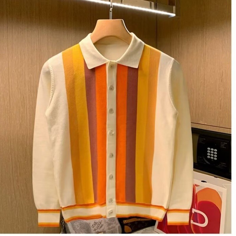 Rudens apģērbs Vīriešu viegls luksusa trikotāžas pogām jakas Džemperis ar garām piedurknēm Ielu apģērbs Krekls Mētelis Modes Trikotāža