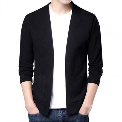 Ziemas rudens vīriešu jaka, brīvi pieguļošs vienkrāsains mētelis ar garām piedurknēm rievojumu apakšmala jaciņa biznesa adītam virsdrēbim