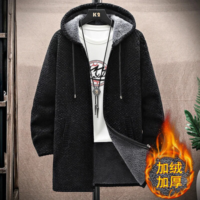 Muški kardigan, dugi kaput od kašmira, veste s kapuljačama, jesen, zima, novi topli jednobojni džemper od flisa, kaput, vjetrovka, muška odjeća