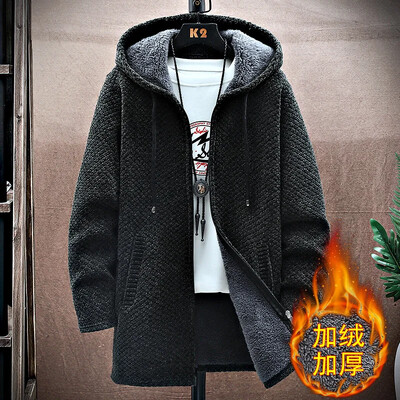 Muški kardigan, dugi kaput od kašmira, veste s kapuljačama, jesen, zima, novi topli jednobojni džemper od flisa, kaput, vjetrovka, muška odjeća