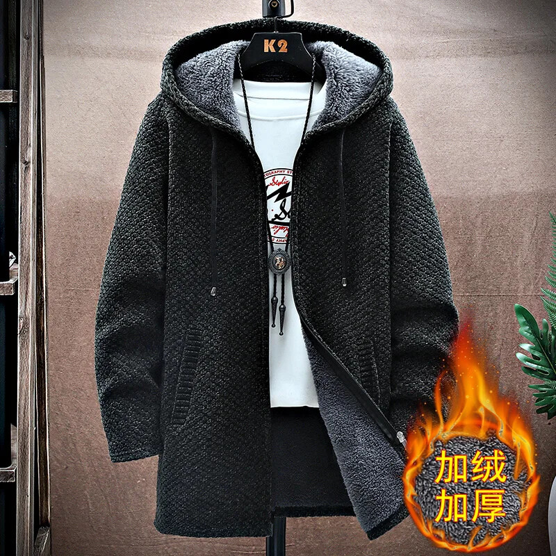 Muški kardigan, dugi kaput od kašmira, veste s kapuljačama, jesen, zima, novi topli jednobojni džemper od flisa, kaput, vjetrovka, muška odjeća