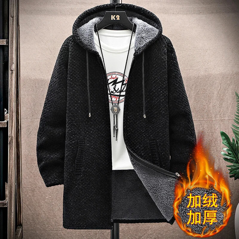 Muški kardigan, dugi kaput od kašmira, veste s kapuljačama, jesen, zima, novi topli jednobojni džemper od flisa, kaput, vjetrovka, muška odjeća