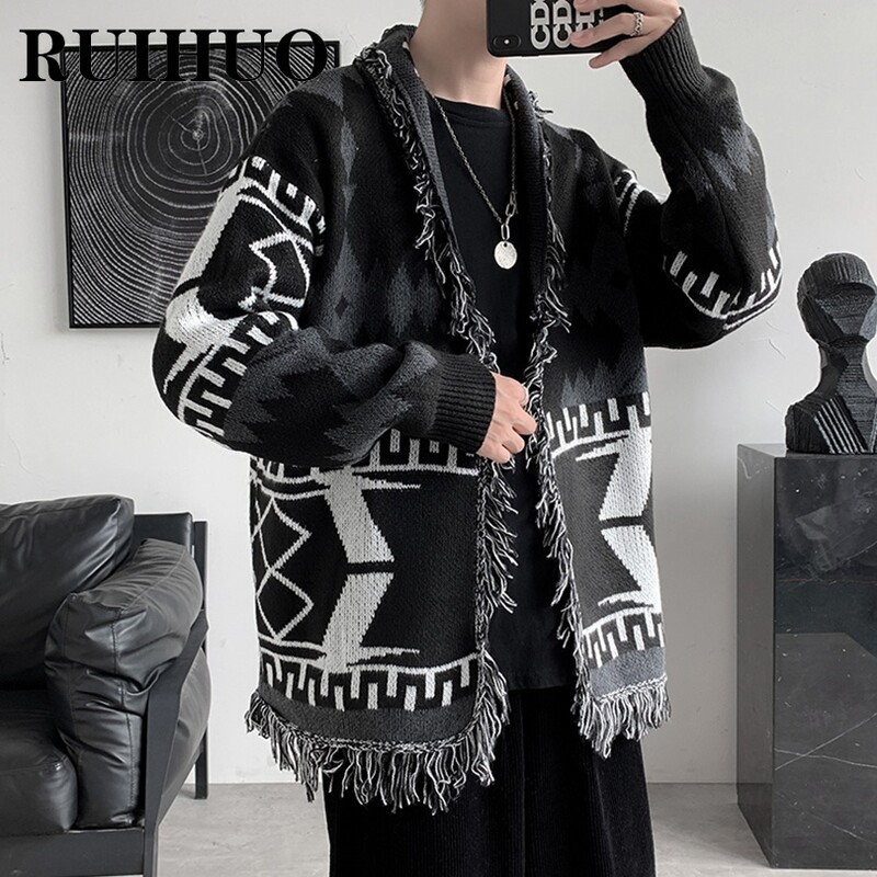 Dryžuotas vilnonis megztinis Vyriški drabužiai Korėjos madingi vyriški megztiniai paltai 2XL 2024 m. naujienos