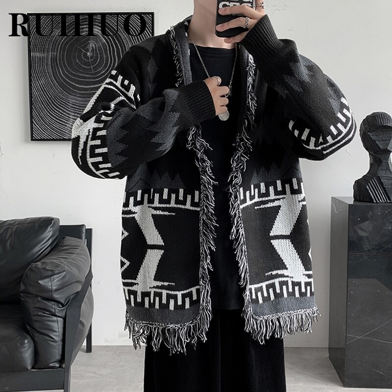 Dryžuotas vilnonis megztinis Vyriški drabužiai Korėjos madingi vyriški megztiniai paltai 2XL 2024 m. naujienos