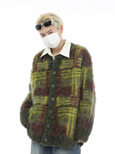 Rudens korejiešu modes svītrains jakas džemperis vīriešiem Vintage ikdienišķs pogas trikotāžas izstrādājumi High Street Baggy Y2K džemperi jaka