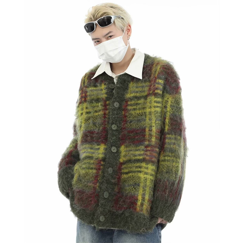 Rudens korejiešu modes svītrains jakas džemperis vīriešiem Vintage ikdienišķs pogas trikotāžas izstrādājumi High Street Baggy Y2K džemperi jaka