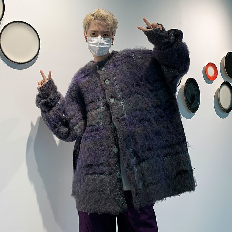 Rudens korejiešu modes svītrains jakas džemperis vīriešiem Vintage ikdienišķs pogas trikotāžas izstrādājumi High Street Baggy Y2K džemperi jaka