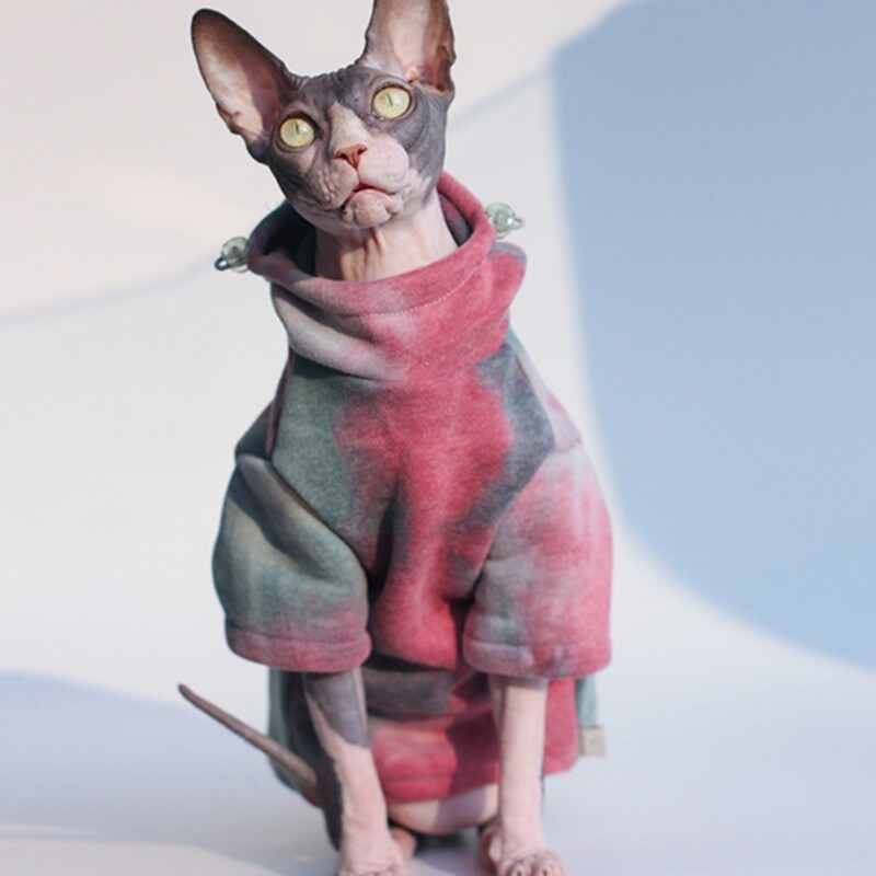 Kaķu ziemas apģērbu krāsošana purpursarkanā džemperis ar kapuci priekš Sfinksas Cat Mīksts modes mētelis kaķēniem Silti suņi Atpūtas apģērbs Kaķu lietas