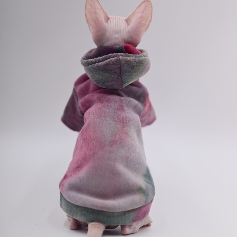 Kaķu ziemas apģērbu krāsošana purpursarkanā džemperis ar kapuci priekš Sfinksas Cat Mīksts modes mētelis kaķēniem Silti suņi Atpūtas apģērbs Kaķu lietas