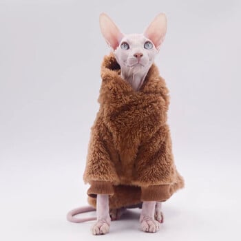 Μόδα φούτερ φλις με κουκούλα για Sphynx Cat Χειμερινά ρούχα για γατάκια Ζεστά χακί σαλονάκια για άτριχους σκύλους γάτας το φθινόπωρο