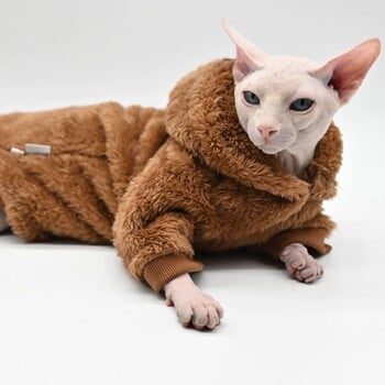 Μόδα φούτερ φλις με κουκούλα για Sphynx Cat Χειμερινά ρούχα για γατάκια Ζεστά χακί σαλονάκια για άτριχους σκύλους γάτας το φθινόπωρο