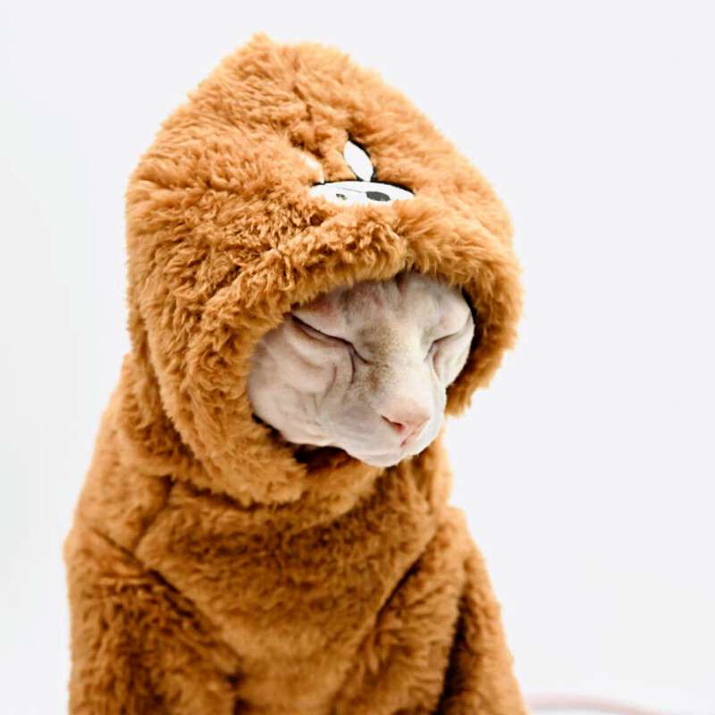 Hanorac din fleece cu glugă, la modă, pentru pisici Sphynx, haine de iarnă pentru pisoi, haine calde kaki, pentru pisici fără păr, toamna