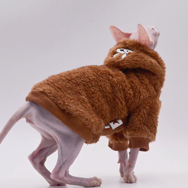 Hanorac din fleece cu glugă, la modă, pentru pisici Sphynx, haine de iarnă pentru pisoi, haine calde kaki, pentru pisici fără păr, toamna