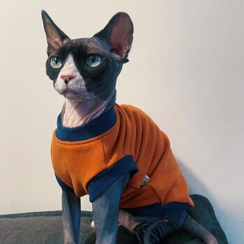 Ρούχα για γάτες Spring Fleece Φούτερ για Sphynx Winter Fashion Πορτοκαλί αμάνικο παλτό για γατάκια Μαλακό χοντρό πουκάμισο για γάτα