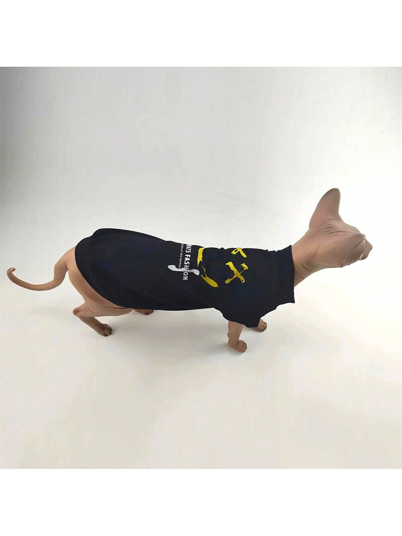 Sfinx de primăvară și de vară haine pentru pisici fără păr Literă frumoasă cu fața zâmbitoare imprimată de ultimă generație maiuu subțire Devon Konis fund de pisică