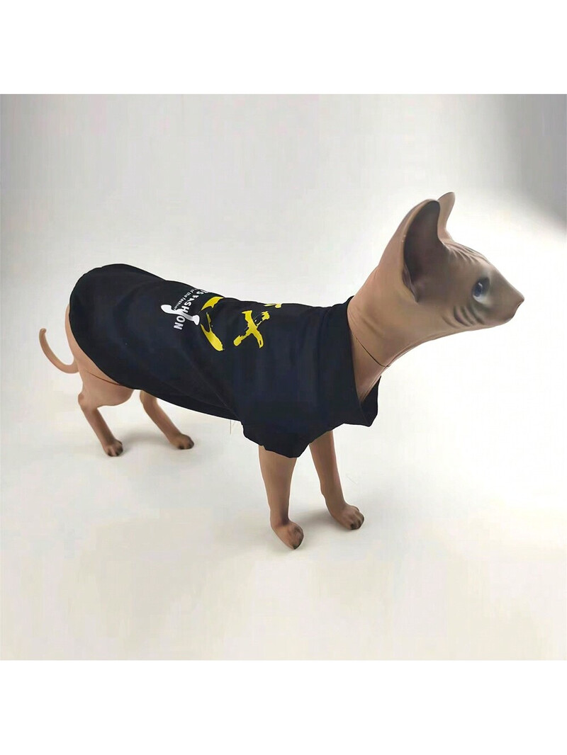 Sfinx de primăvară și de vară haine pentru pisici fără păr Literă frumoasă cu fața zâmbitoare imprimată de ultimă generație maiuu subțire Devon Konis fund de pisică