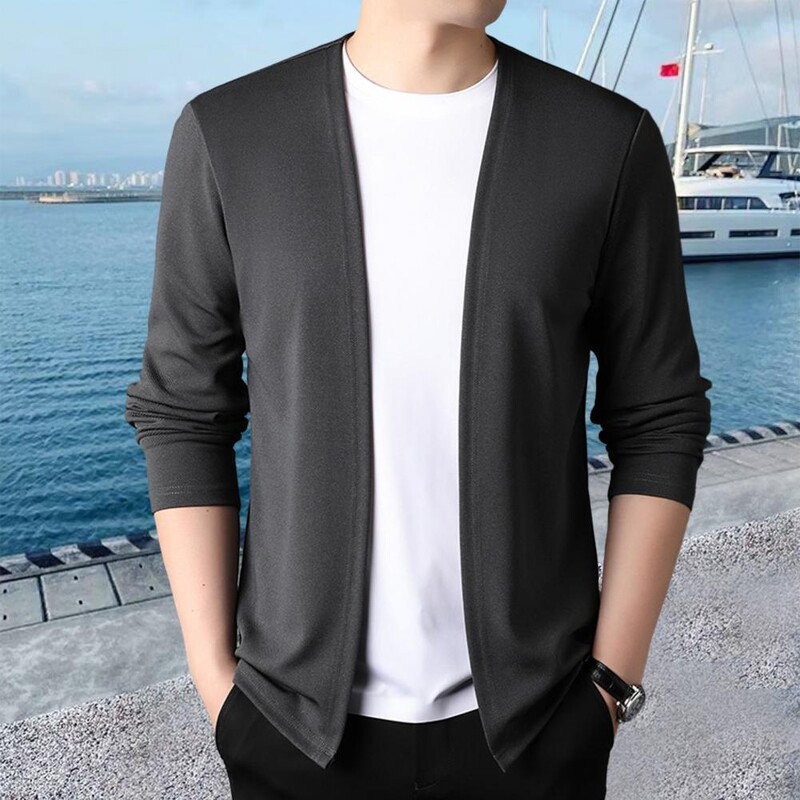 Pulover slim pentru bărbați, elegant, slim fit, tricotat, de culoare solidă, pentru primăvară, toamnă, ocazional, cu fața deschisă, pentru bărbați