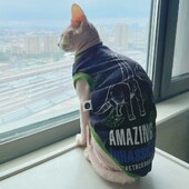 Karikatūras kokvilnas dinozauru T-krekls sfinksai kaķim pavasara vasara mīksta zila bezpiedurkņu veste vīriešu kaķa elestisks kombinezons kaķēniem