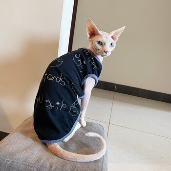 Sphynx Clothes for Cat Άτριχη γάτα Stretch Βαμβακερό μπουφάν καρό παλτό για Pet Devon Rex Soft Fashion T-shirt για ανοιξιάτικα