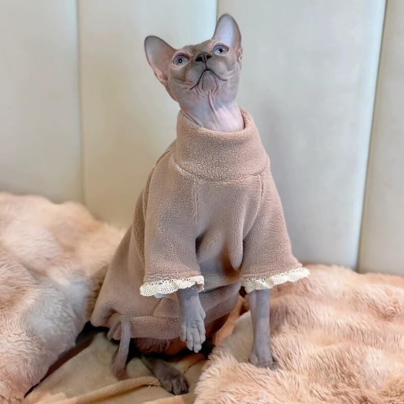 Haki krāsas flīsa mētelis kaķim Ziemas silts Mežģīņu ziedu džemperis ar garām piedurknēm Sfinksa kaķim Salds mīksts apakšmētelis kaķēniem suņiem