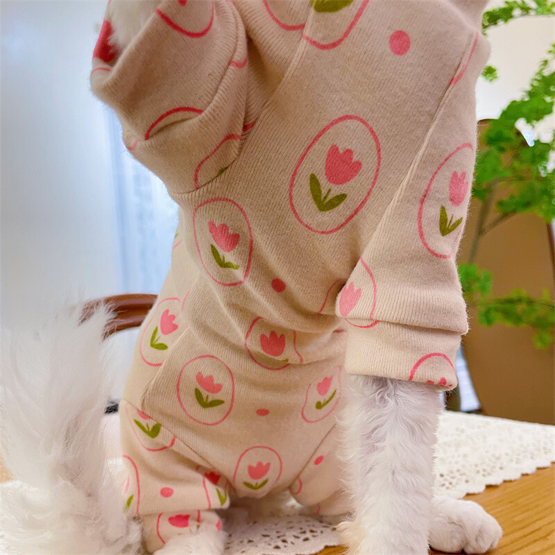 Apģērbs kaķim pavasarī Rozā tulpju kokvilnas mētelis Sfinksas kaķim Ziemas apakškrekls kaķēniem 4 kāju atpūtas apģērbs Kaķu kostīmi