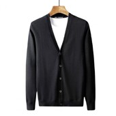 Vīriešu jaka ar garām piedurknēm V-veida kakla izgriezums, vienrindas vienkrāsains, silts trikotāža Pavasaris rudens vīriešu džemperis trikotāžas mētelis