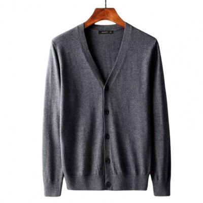 Vīriešu jaka ar garām piedurknēm V-veida kakla izgriezums, vienrindas vienkrāsains, silts trikotāža Pavasaris rudens vīriešu džemperis trikotāžas mētelis