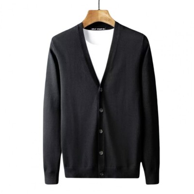 Vīriešu jaka ar garām piedurknēm V-veida kakla izgriezums, vienrindas vienkrāsains, silts trikotāža Pavasaris rudens vīriešu džemperis trikotāžas mētelis