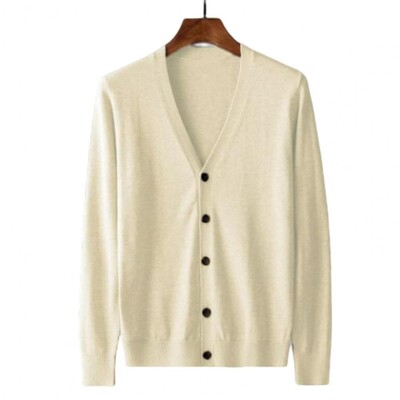 Vīriešu jaka ar garām piedurknēm V-veida kakla izgriezums, vienrindas vienkrāsains, silts trikotāža Pavasaris rudens vīriešu džemperis trikotāžas mētelis