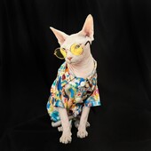 Cămașă în stil literar pentru pisica Sphynx Bluză moale de vară din bumbac Manecă lungă pentru pisoi Câini Îmbrăcăminte de lounge colorată supradimensionată