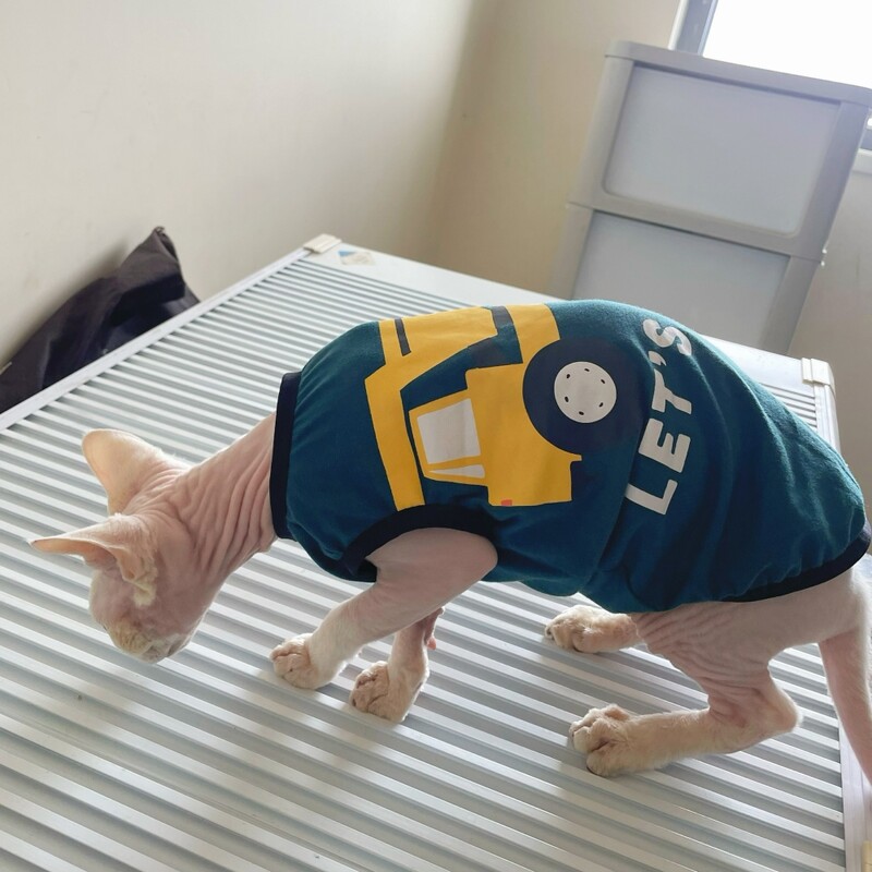 Karikatūras kokvilnas kravas auto T-krekls Sfinksa kaķim Pavasaris Vasaras Mīksta Zaļa Auto Veste Bez Piedurknēm Vīriešu Kaķim Elestisks mētelis kaķēniem