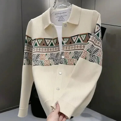 Vīriešu apģērbs Jaciņš, melns trikotāžas džemperis Vīriešu grafiska poga bez kapuces korejiešu modes pāri Fit Baggy Old Street Maletry kakla X