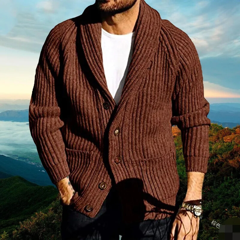 Rudens ziema jauns vīriešu apģērbs, tievs vienkrāsains, garām piedurkņu atloks ar vienrindu trikotāžas jakas džemperis