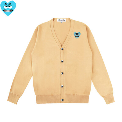 Break Egg Vīriešu jaka, kokvilnas karikatūra, jauka, sirds izšuvums ar V veida kakla izgriezumu, ar vienrindu garām piedurknēm, rudens džemperis