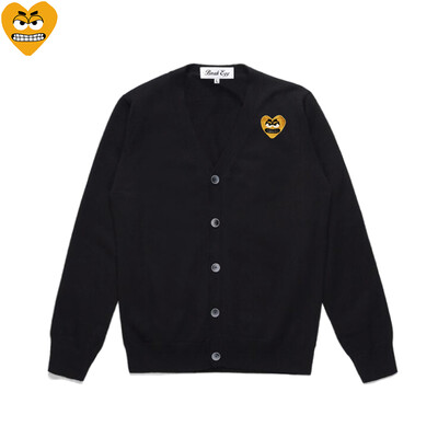 Break Egg Vīriešu jaka, kokvilnas karikatūra, jauka, sirds izšuvums ar V veida kakla izgriezumu, ar vienrindu garām piedurknēm, rudens džemperis