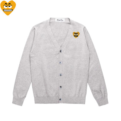 Break Egg Vīriešu jaka, kokvilnas karikatūra, jauka, sirds izšuvums ar V veida kakla izgriezumu, ar vienrindu garām piedurknēm, rudens džemperis